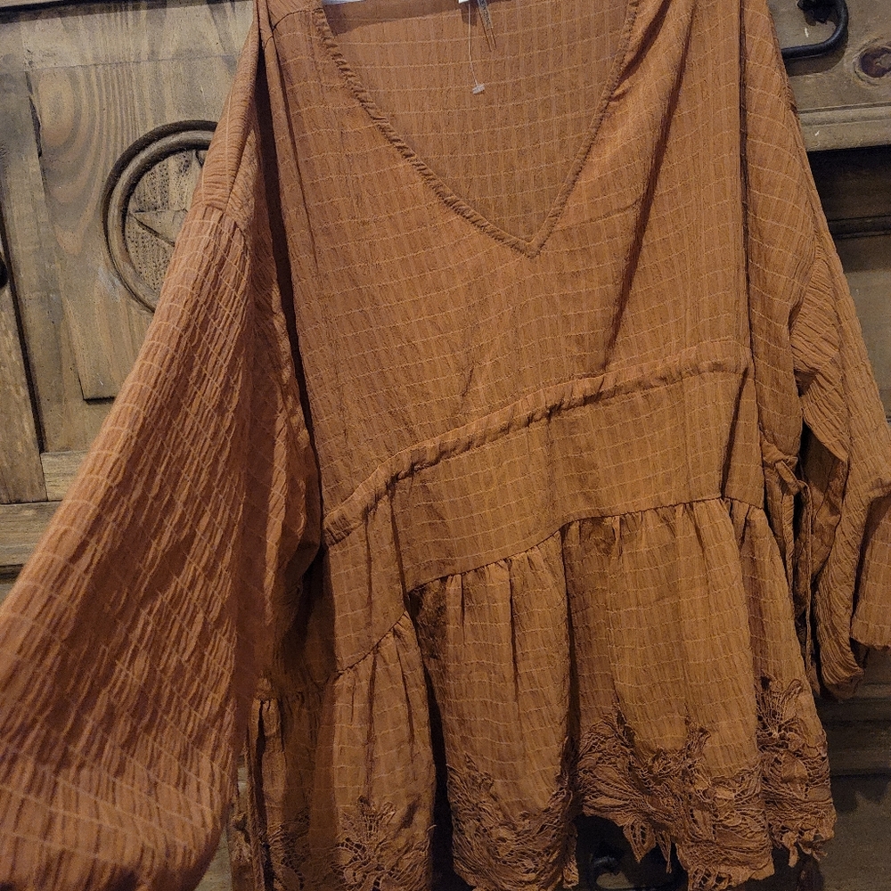 Romantic Lacy Peasant Top In Rust Color - image 1